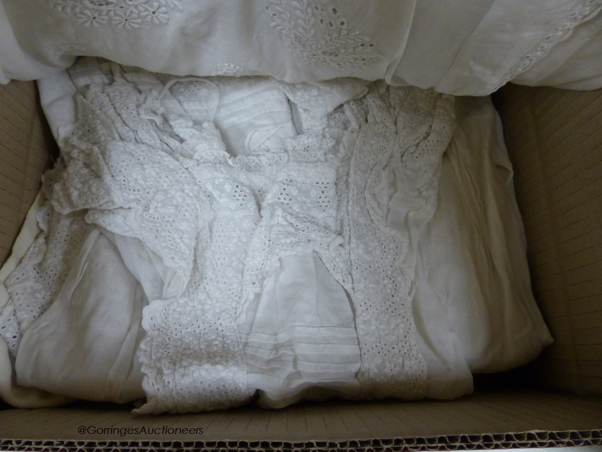 An Ayrshire christening gown, an Irish crochet lady's blouse etc